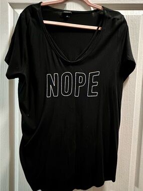 torrid Black V-Neck Tee with White Outline "NOPE" Graphic